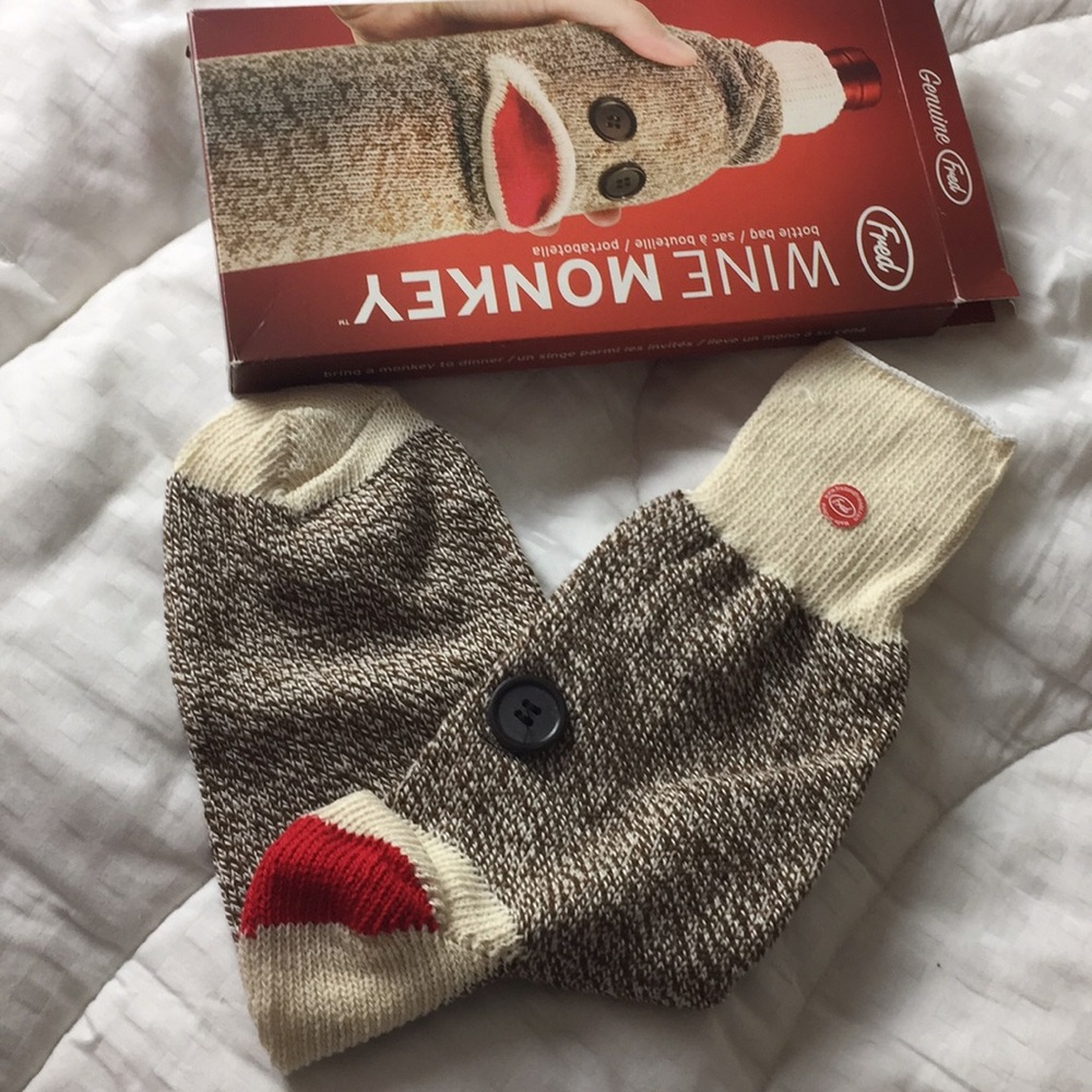 FRED SOCK MONKEY 🐒 Wine 🍷Sock BOTTLE BAG $29 NEW